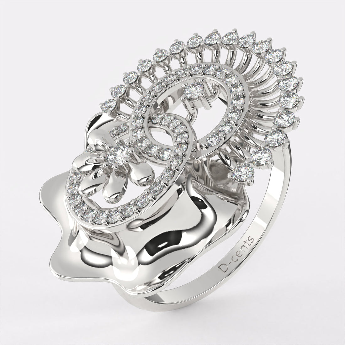 Double Circle Gold Diamond Ring in 925 Silver