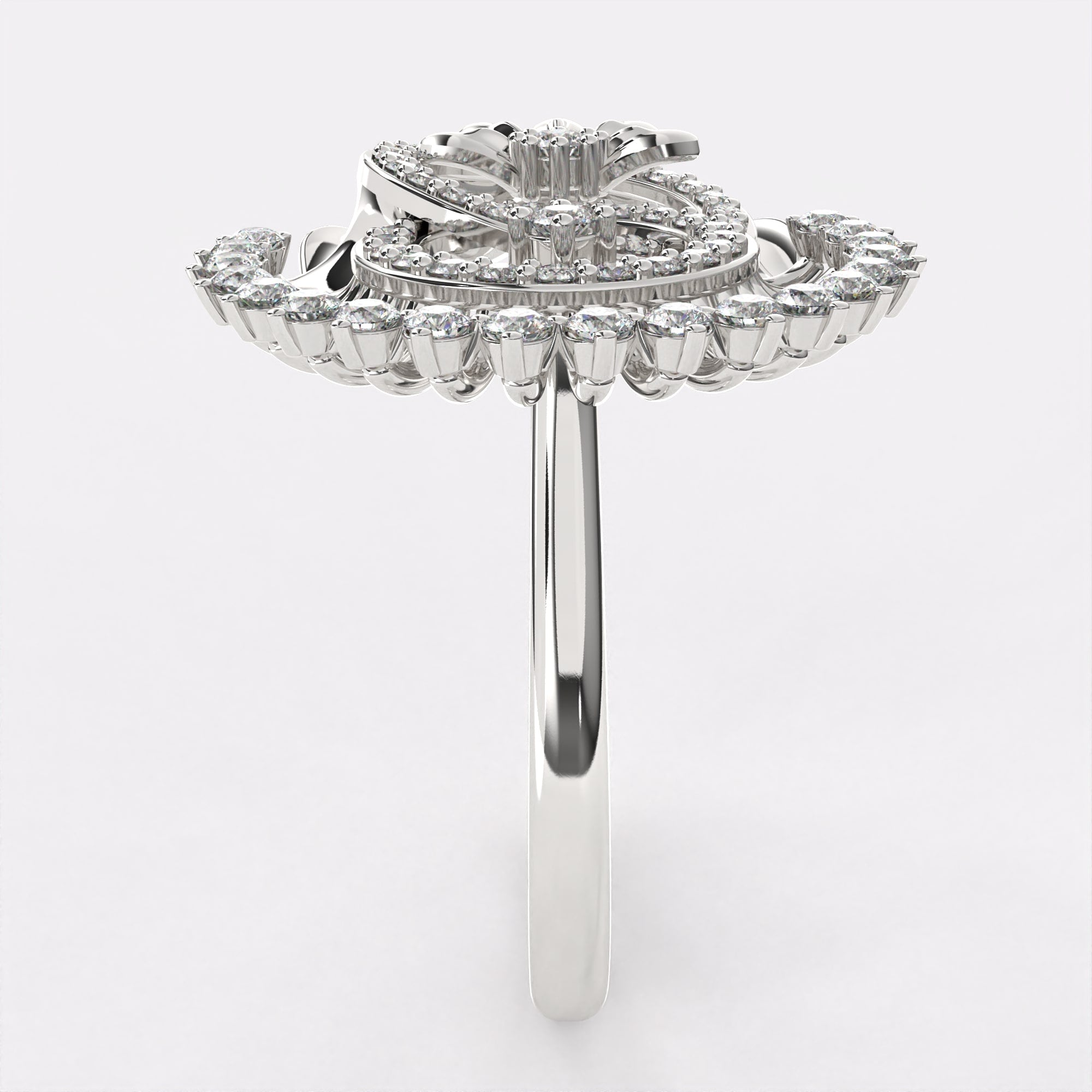 Double Circle Gold Diamond Ring in 925 Silver