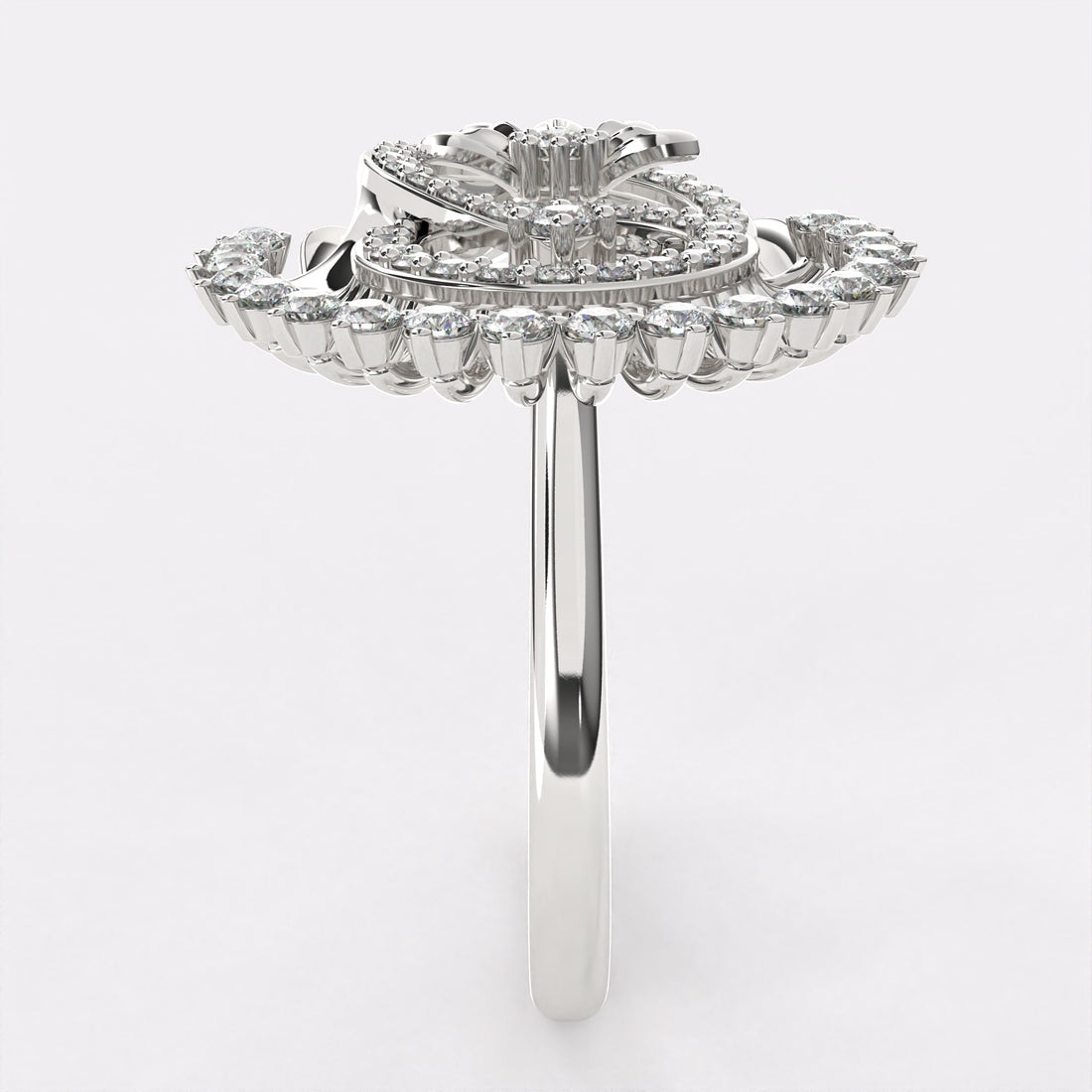 Double Circle Gold Diamond Ring in 925 Silver