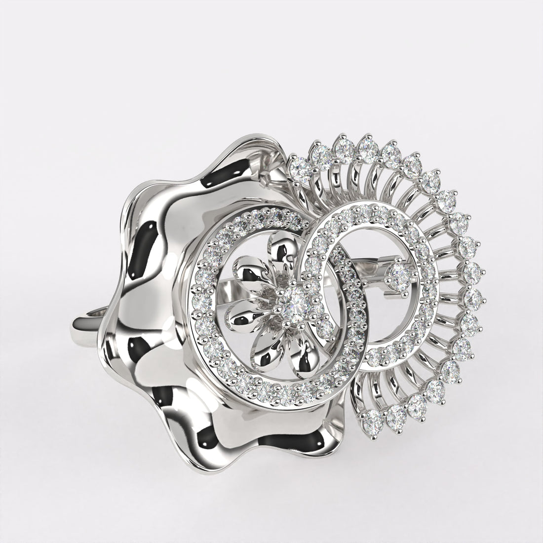 Double Circle Gold Diamond Ring in 925 Silver