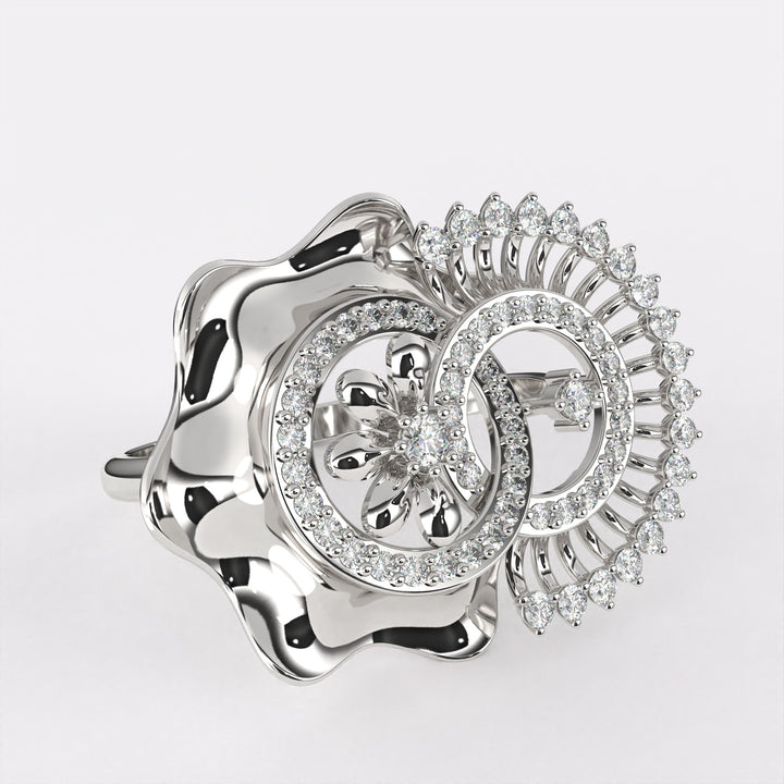 Double Circle Gold Diamond Ring in 925 Silver