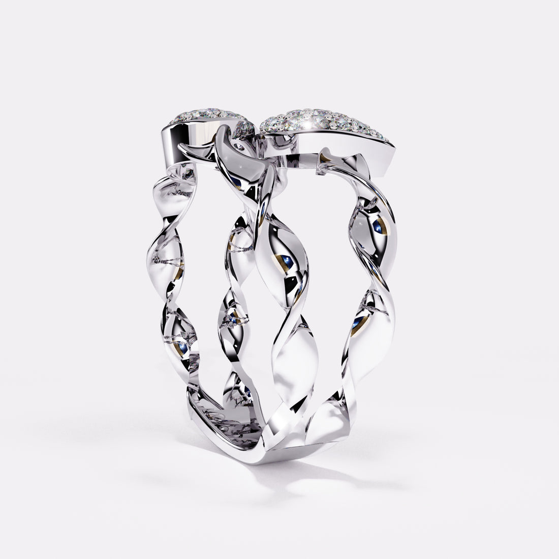 Double Drops Diamond Ring in 925 Silver
