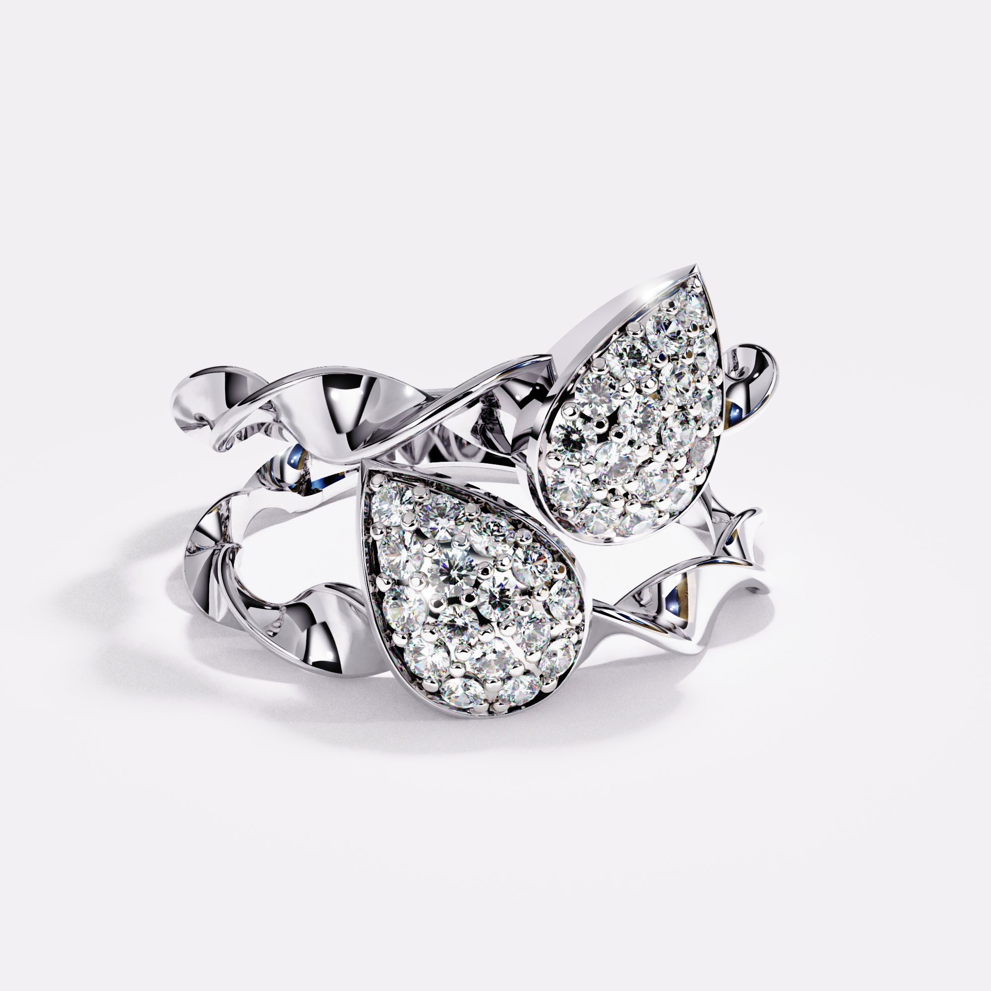 Double Drops Diamond Ring in 925 Silver