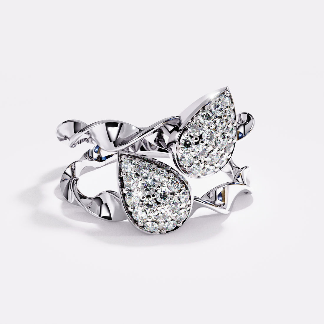 Double Drops Diamond Ring in 925 Silver