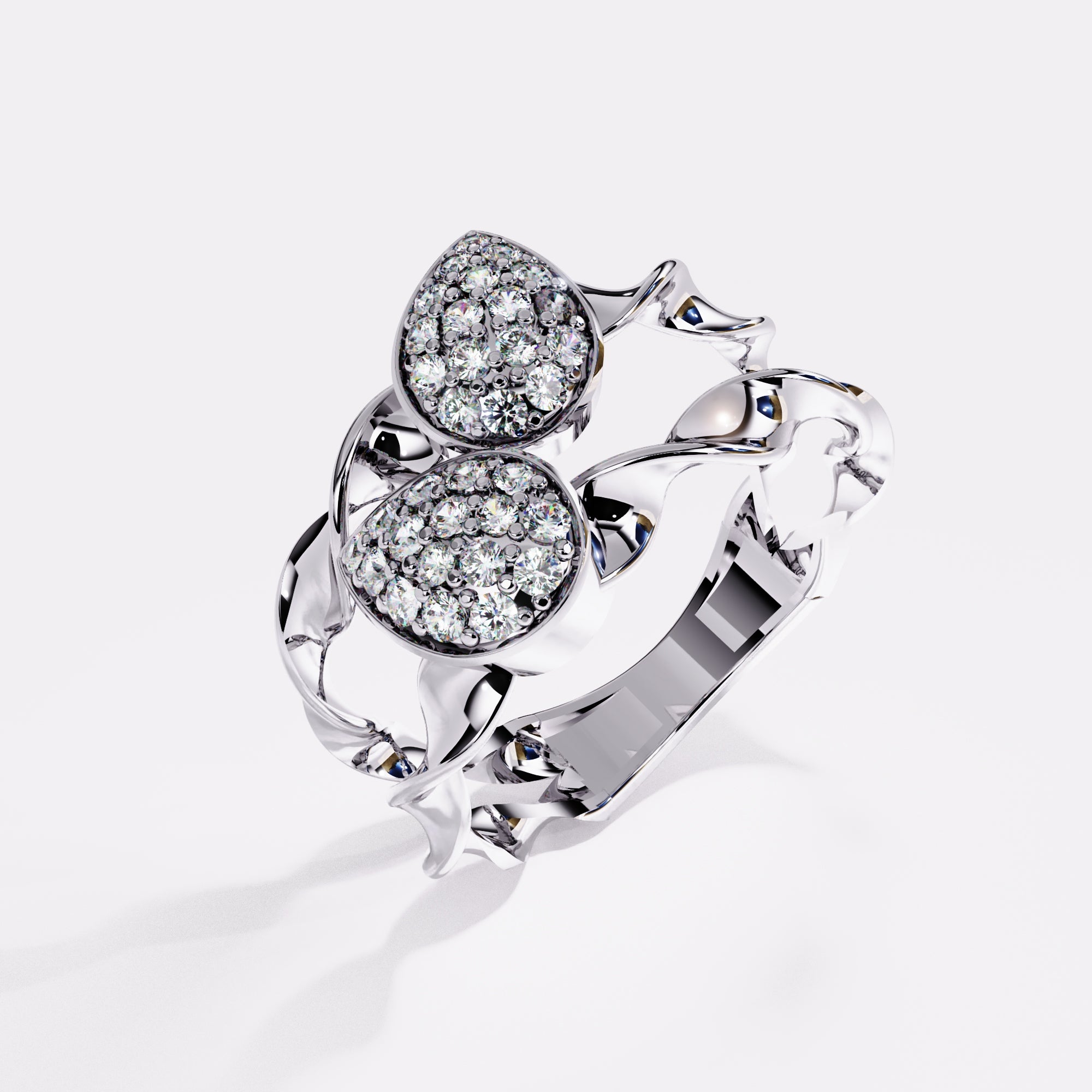 Double Drops Diamond Ring in 925 Silver