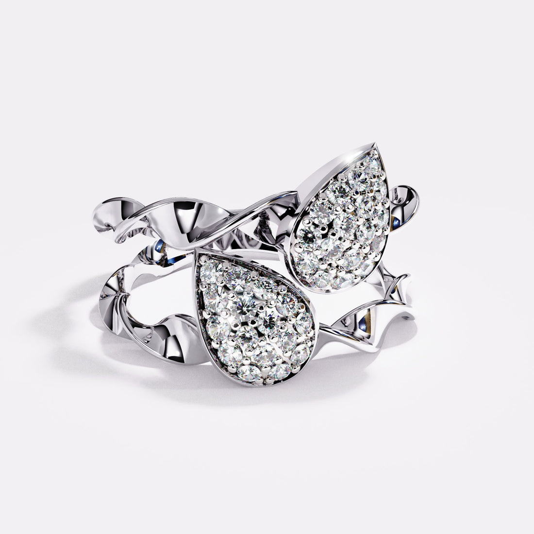 Double Drops Diamond Ring in 925 Silver