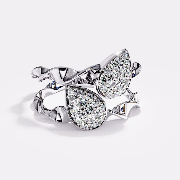 Double Drops Diamond Ring in 925 Silver