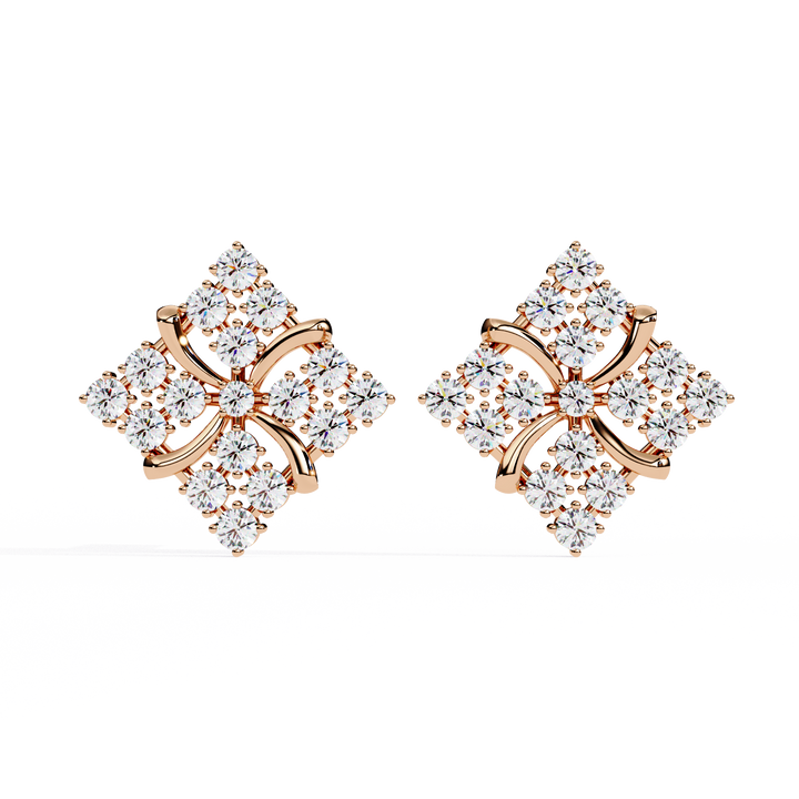 Lab Grown Diamond Floral Stud Earrings – Gold Square Cluster Design