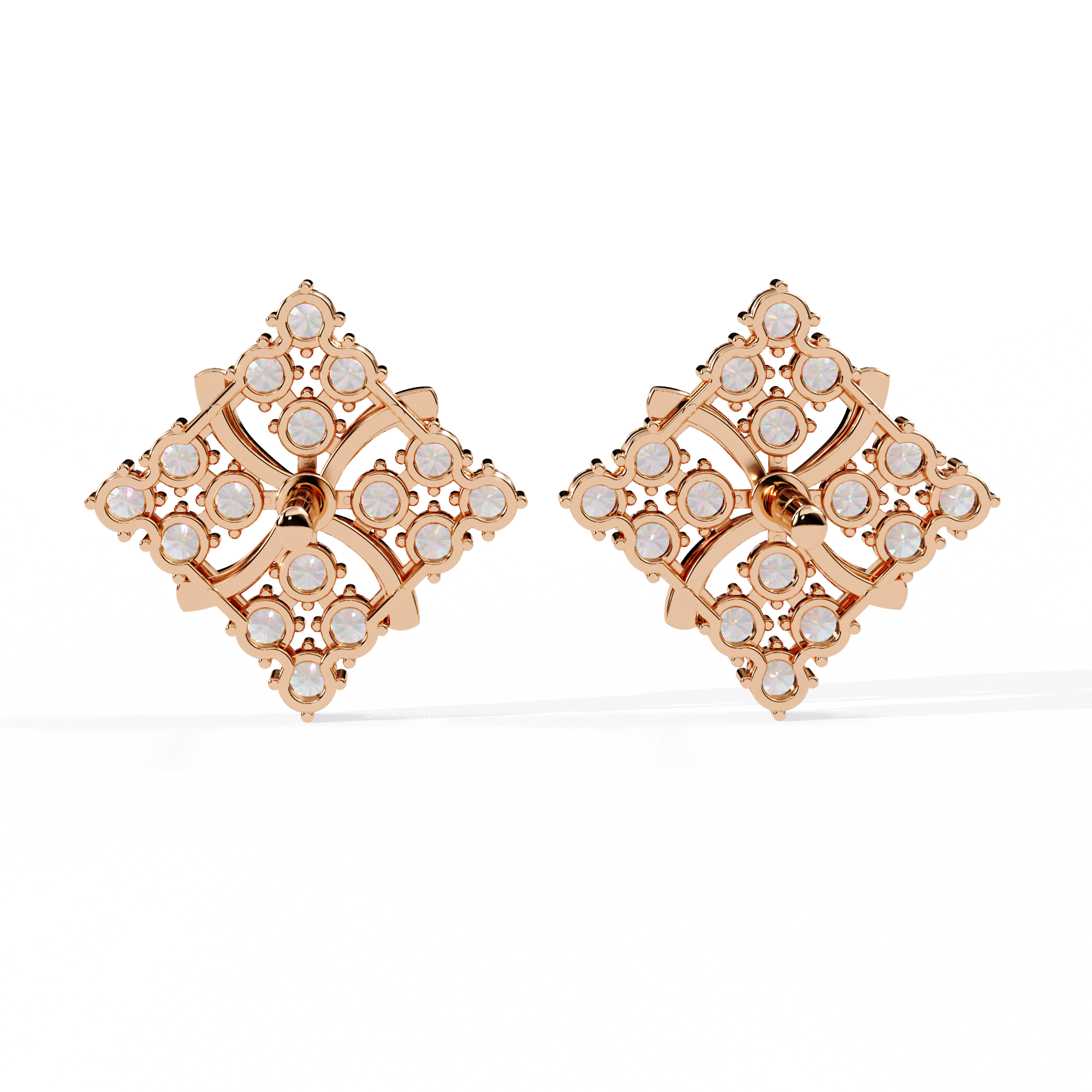 Lab Grown Diamond Floral Stud Earrings – Gold Square Cluster Design