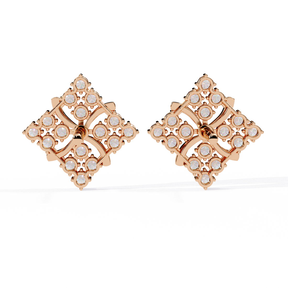 Lab Grown Diamond Floral Stud Earrings – Gold Square Cluster Design