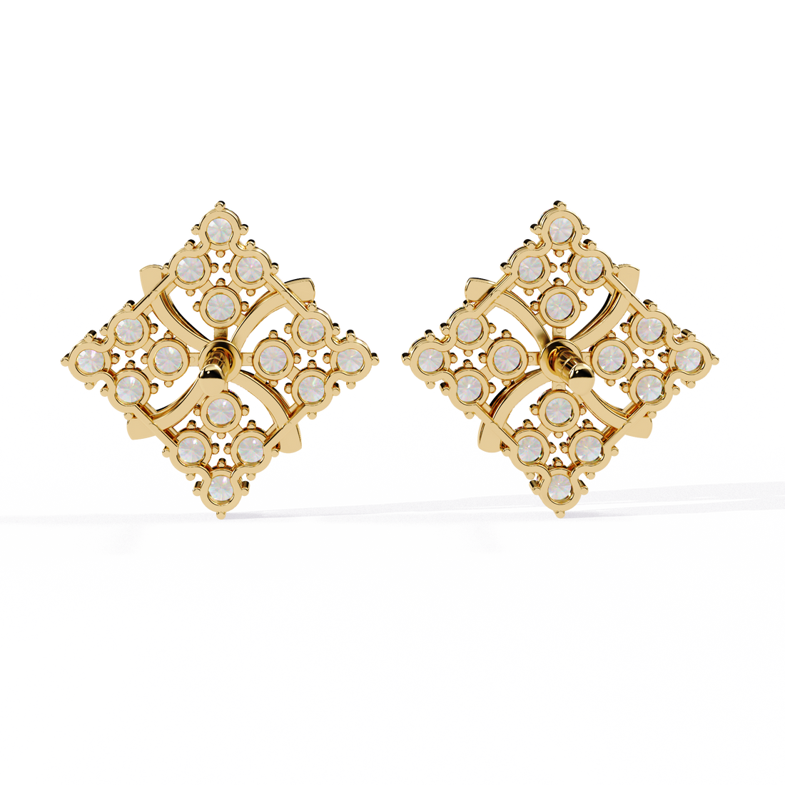 Lab Grown Diamond Floral Stud Earrings – Gold Square Cluster Design