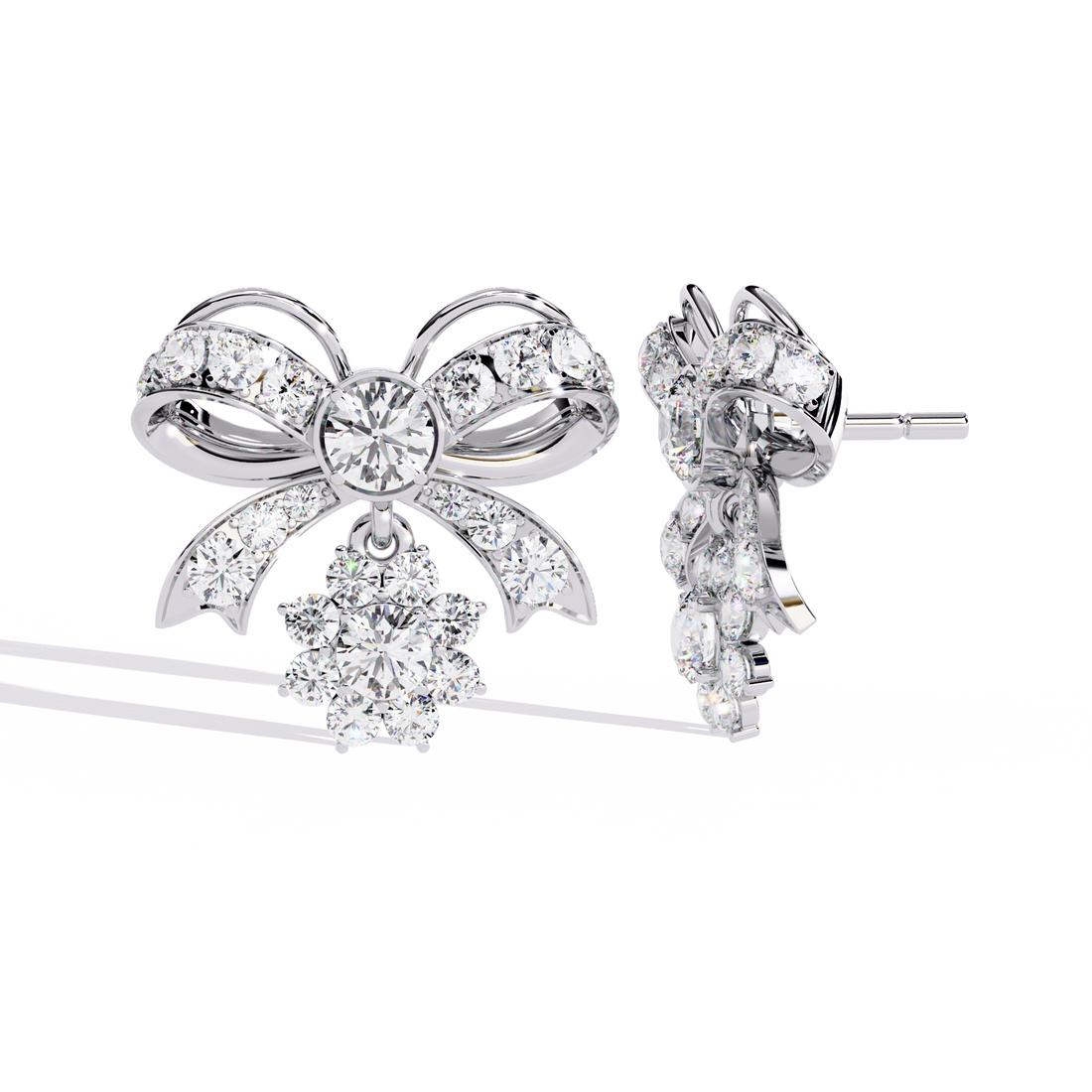 Lab Grown Diamond Bow Earrings – Gold Floral Drop Studs