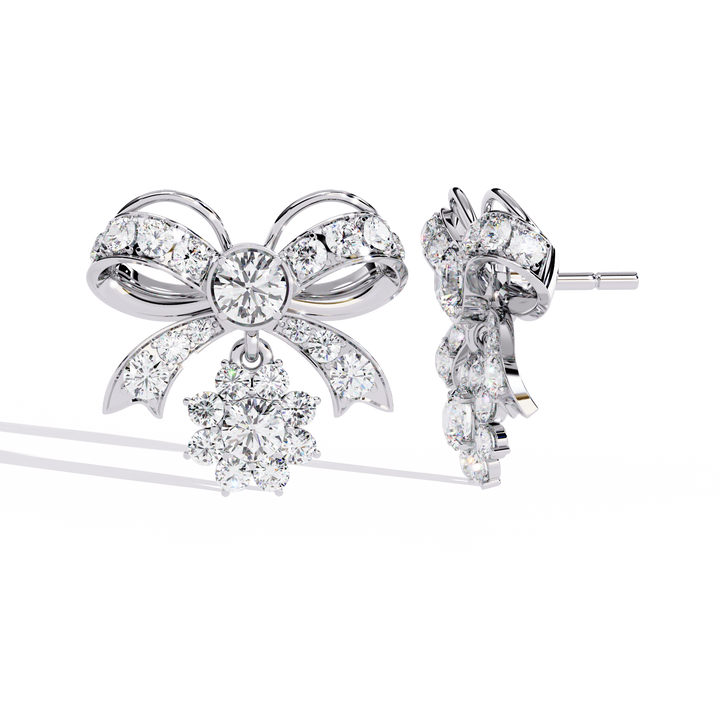 925 silver Lab Grown Diamond Bow Earrings – Gold Floral Drop Studs