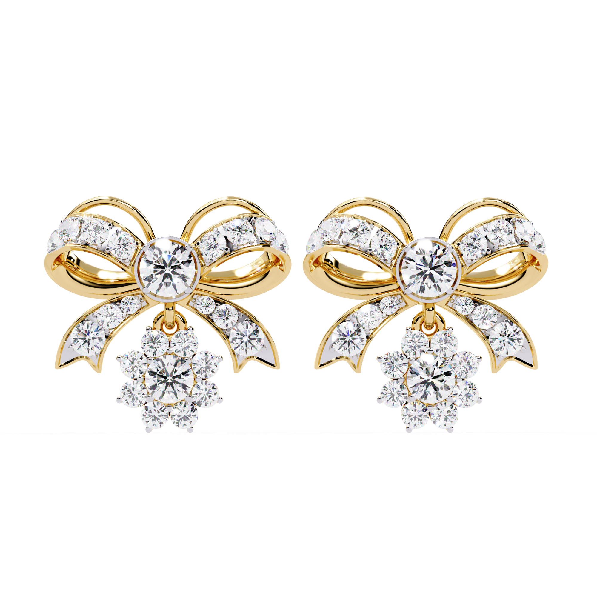 Lab Grown Diamond Bow Earrings – Gold Floral Drop Studs