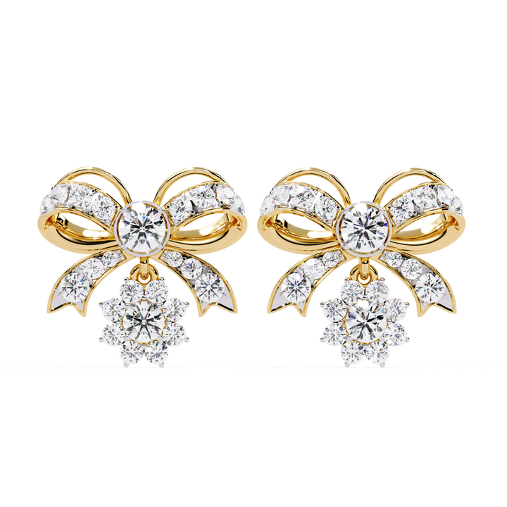 Lab Grown Diamond Bow Earrings – Gold Floral Drop Studs