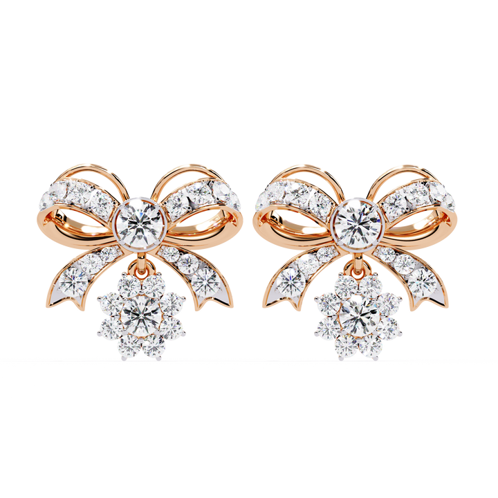 Lab Grown Diamond Bow Earrings – Gold Floral Drop Studs