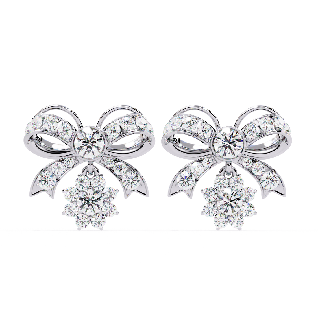 925 silver Lab Grown Diamond Bow Earrings – Gold Floral Drop Studs