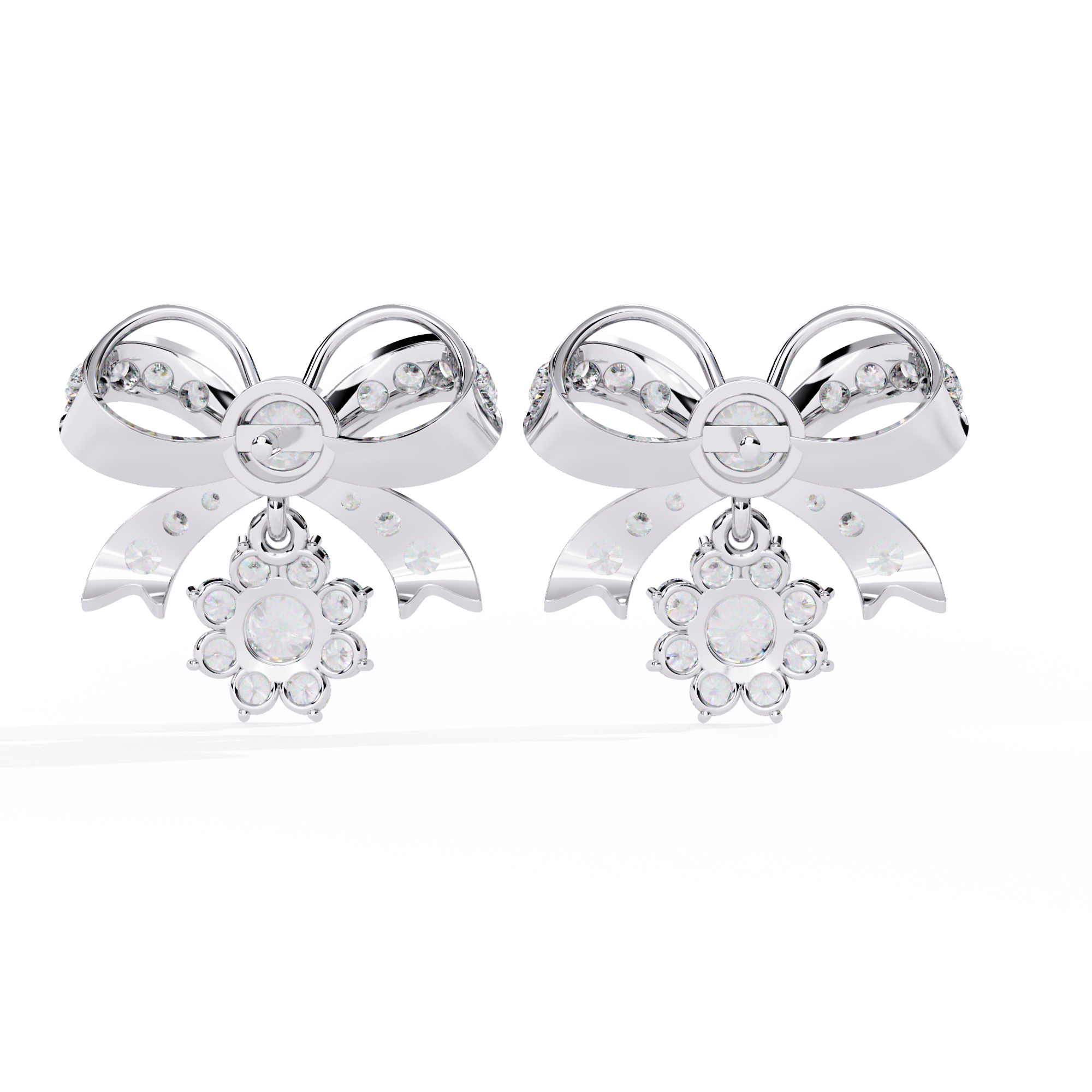 925 silver Lab Grown Diamond Bow Earrings – Gold Floral Drop Studs