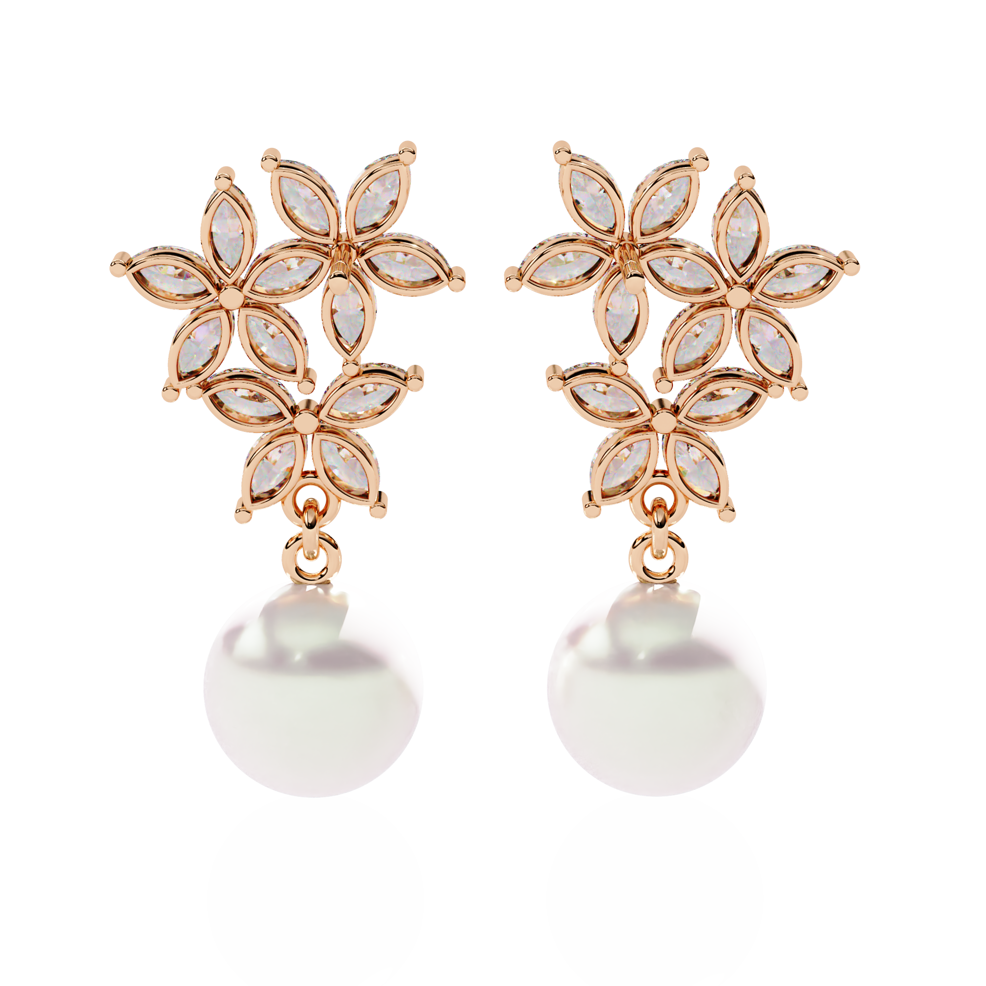 Floral Diamond Pearl Drop Earrings – Lab Grown Gold Jewelry