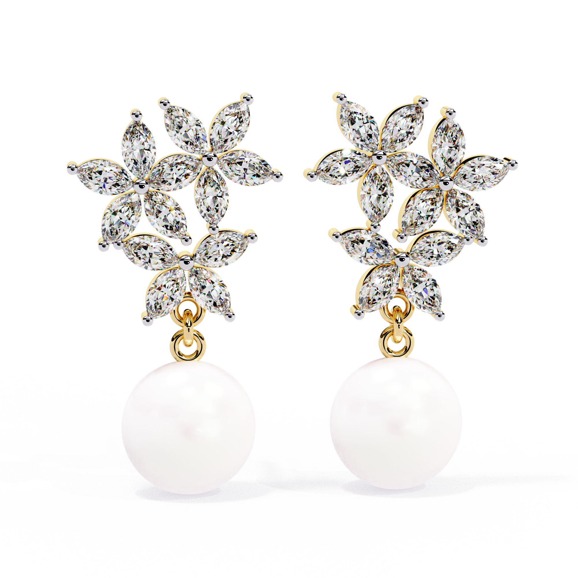 Floral Diamond Pearl Drop Earrings – Lab Grown Gold Jewelry