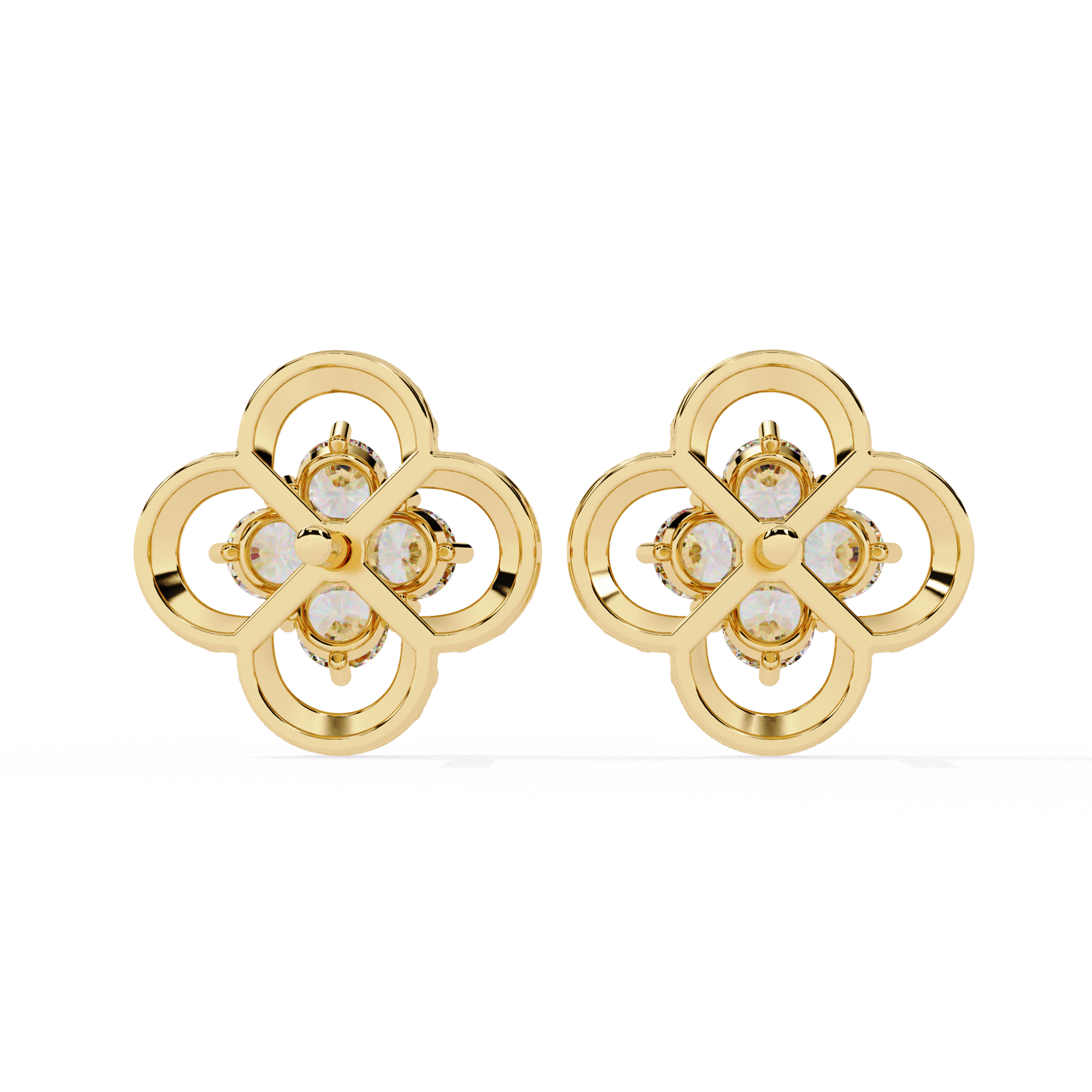 Gold Clover Diamond Stud Earrings – Lab Grown Diamond Jewelry