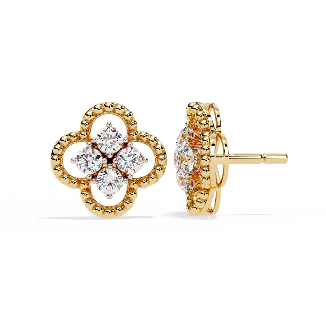 Gold Clover Diamond Stud Earrings – Lab Grown Diamond Jewelry