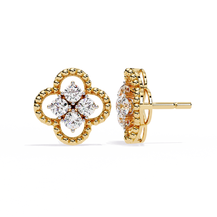 Gold Clover Diamond Stud Earrings – Lab Grown Diamond Jewelry