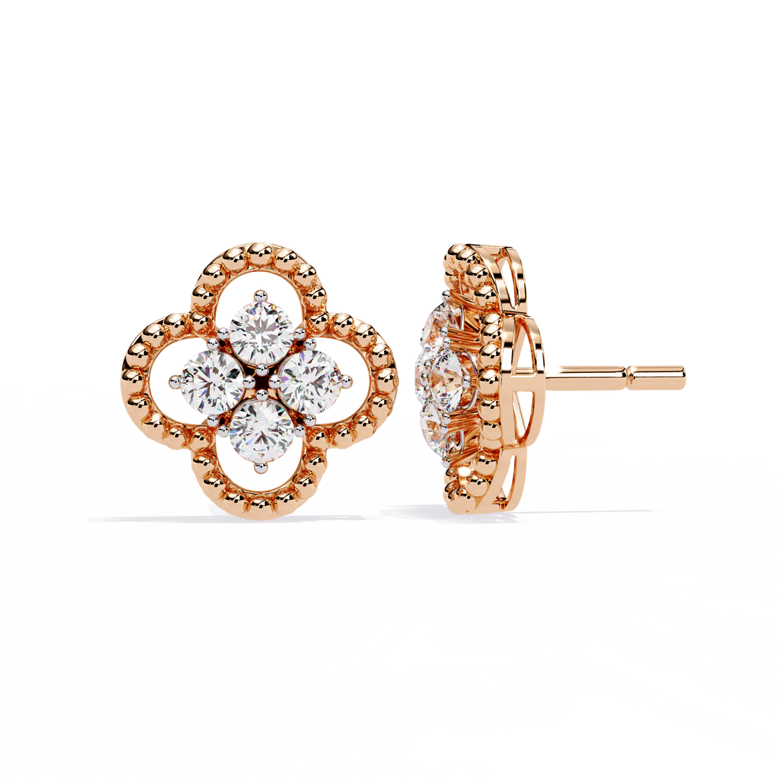 Gold Clover Diamond Stud Earrings – Lab Grown Diamond Jewelry
