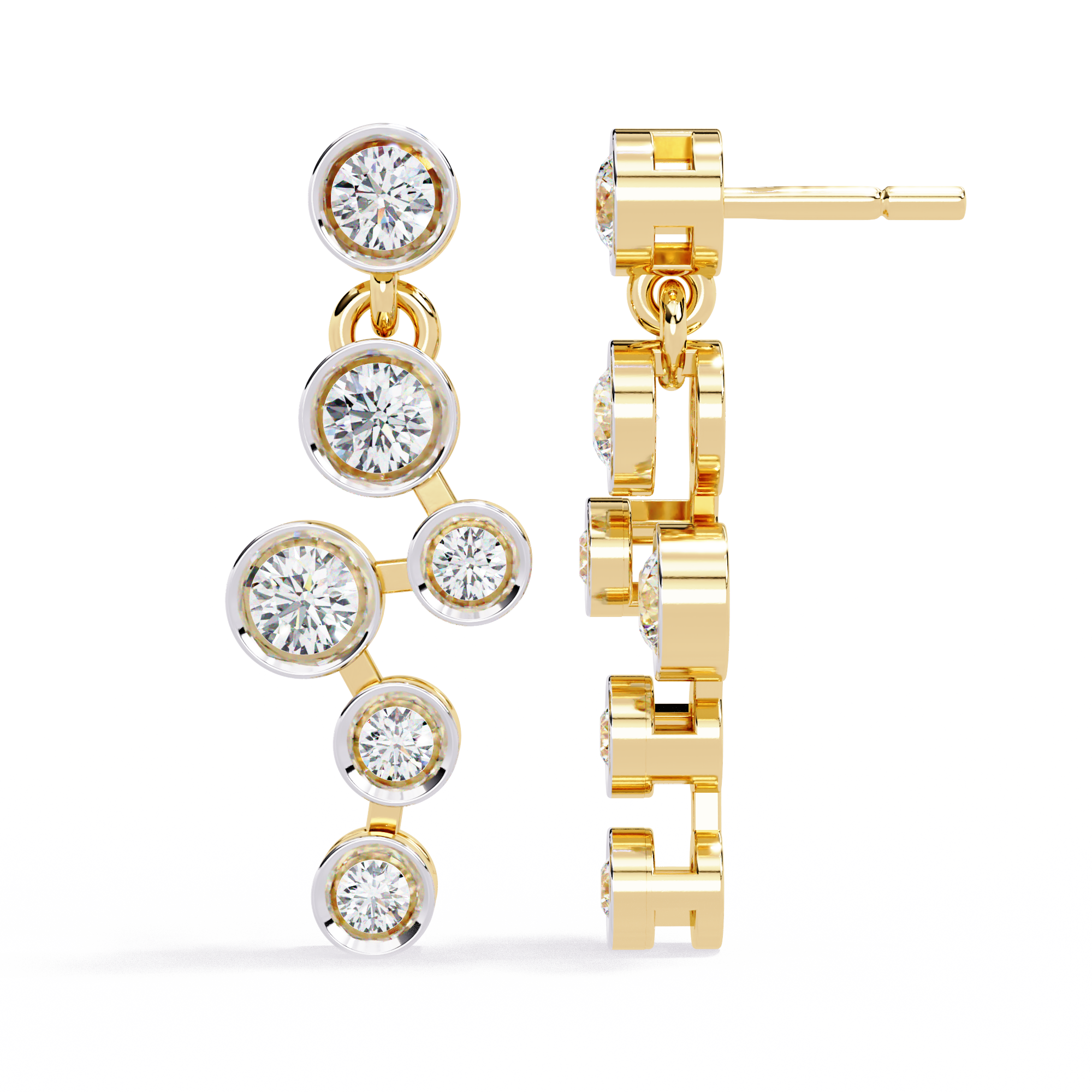 Elegant Bezel Set Statement Modern Cluster Lab Grown Diamond Drop Earrings