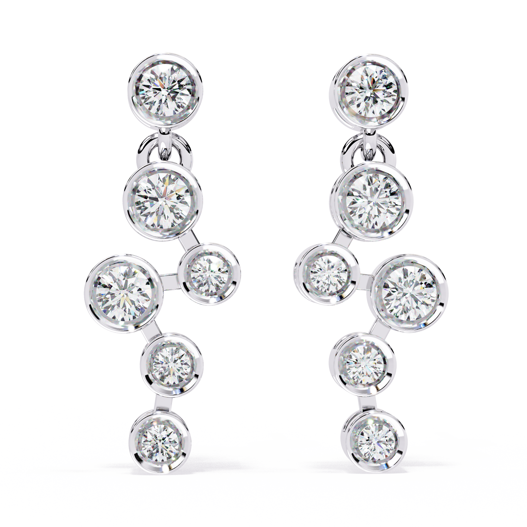 Elegant Bezel Set Statement Modern Cluster Lab Grown Diamond Drop Earrings