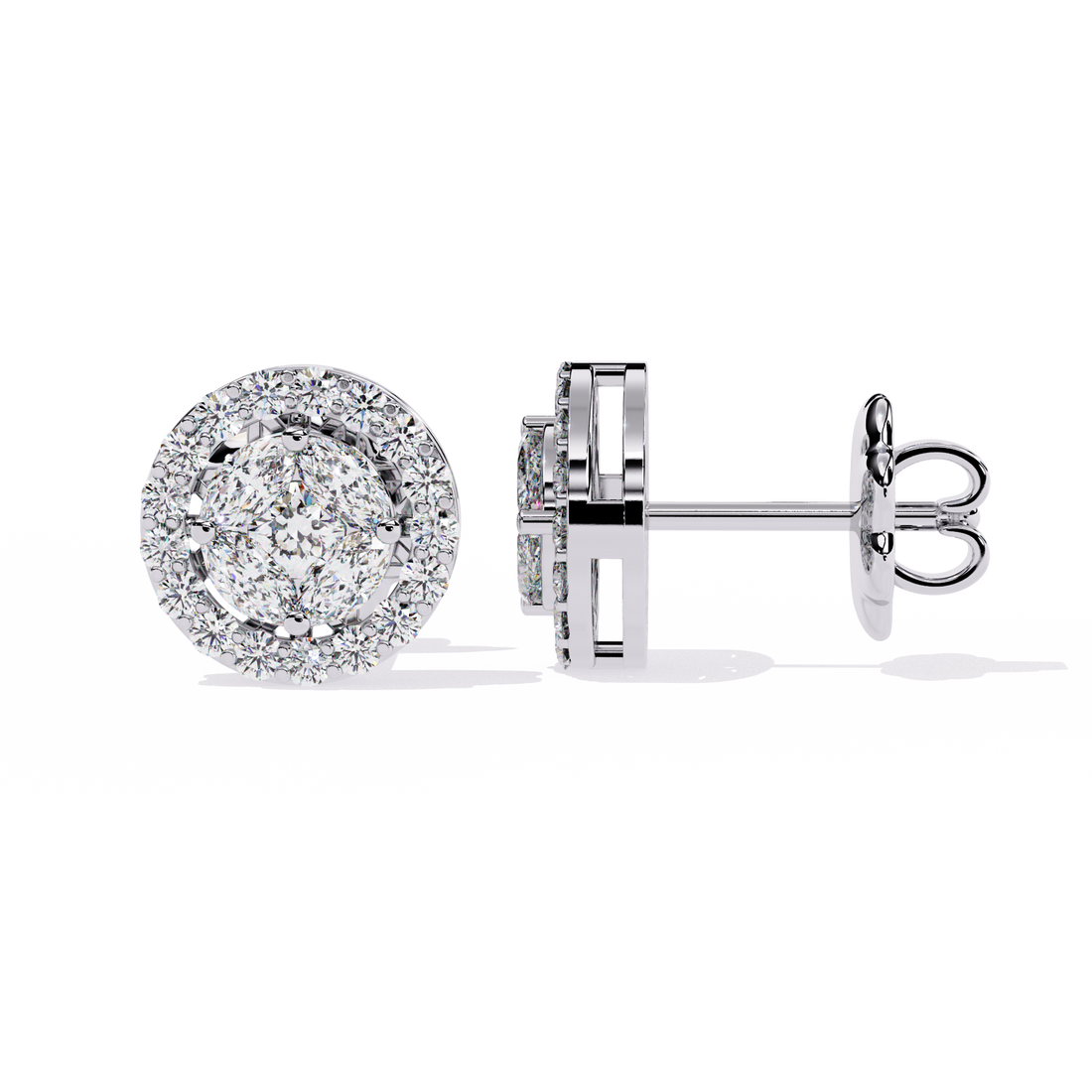 Round Solitaire with Prism Halo Studs