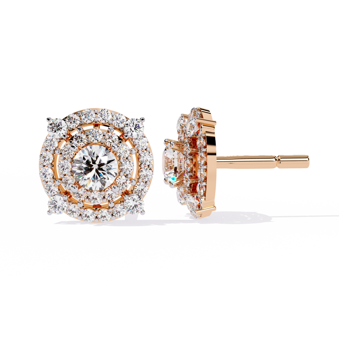 Lab Grown Round Solitaire Double Halo Studs