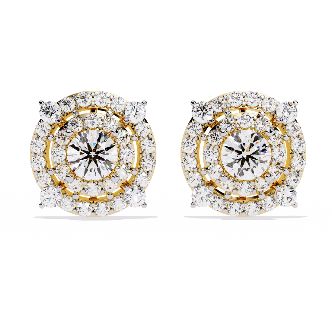 Lab Grown Round Solitaire Double Halo Studs