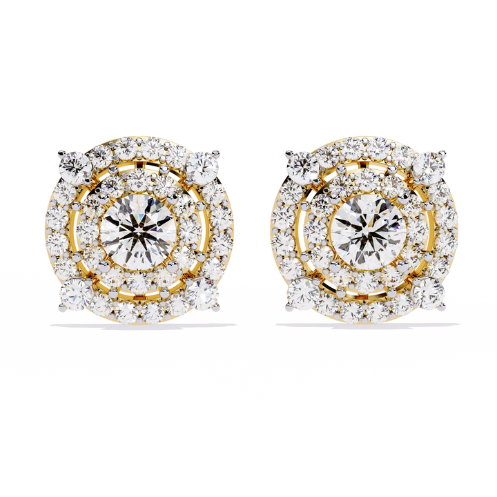 Lab Grown Round Solitaire Double Halo Studs