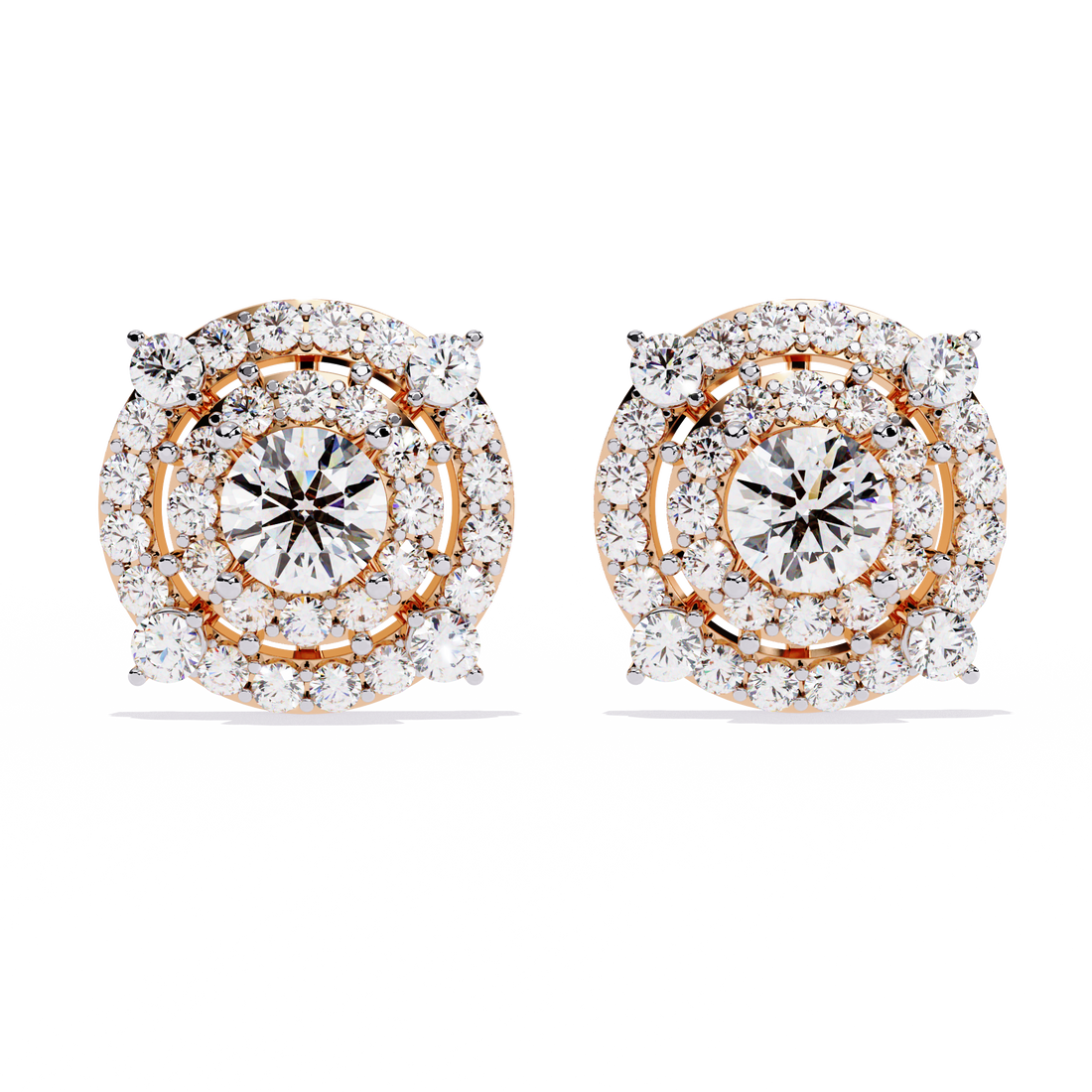 Lab Grown Round Solitaire Double Halo Studs