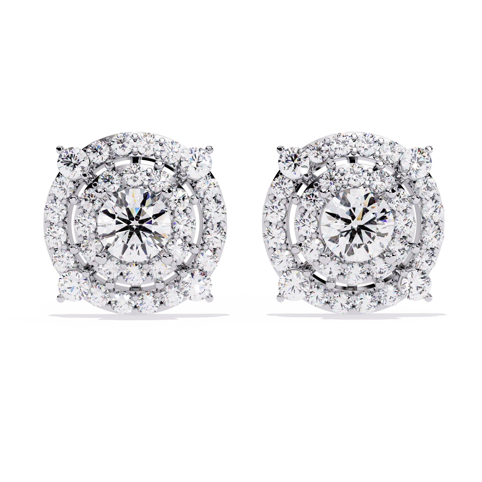 Lab Grown Round Solitaire Double Halo Studs