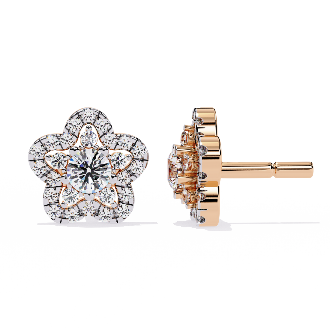 Floral Lab Grown Diamond Stud Earrings
