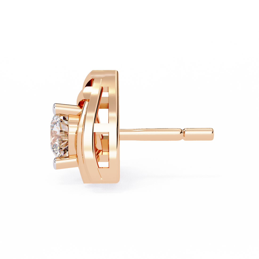 Triangle Gold Stud Earrings Lab Grown Round Cut Diamond