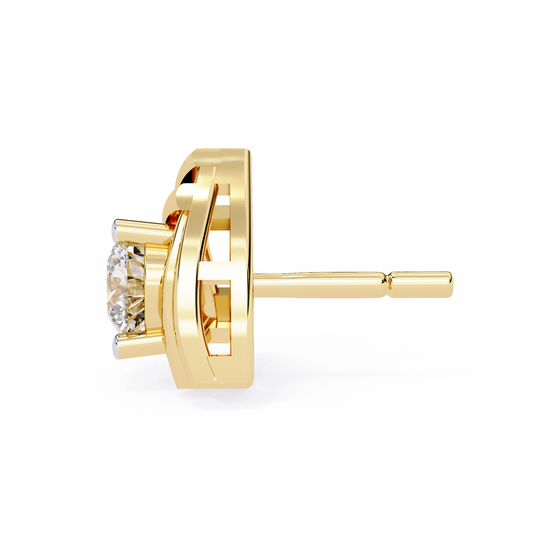 Triangle Gold Stud Earrings Lab Grown Round Cut Diamond