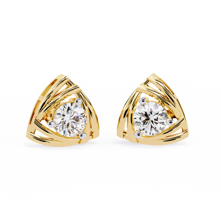 Triangle Gold Stud Earrings Lab Grown Round Cut Diamond