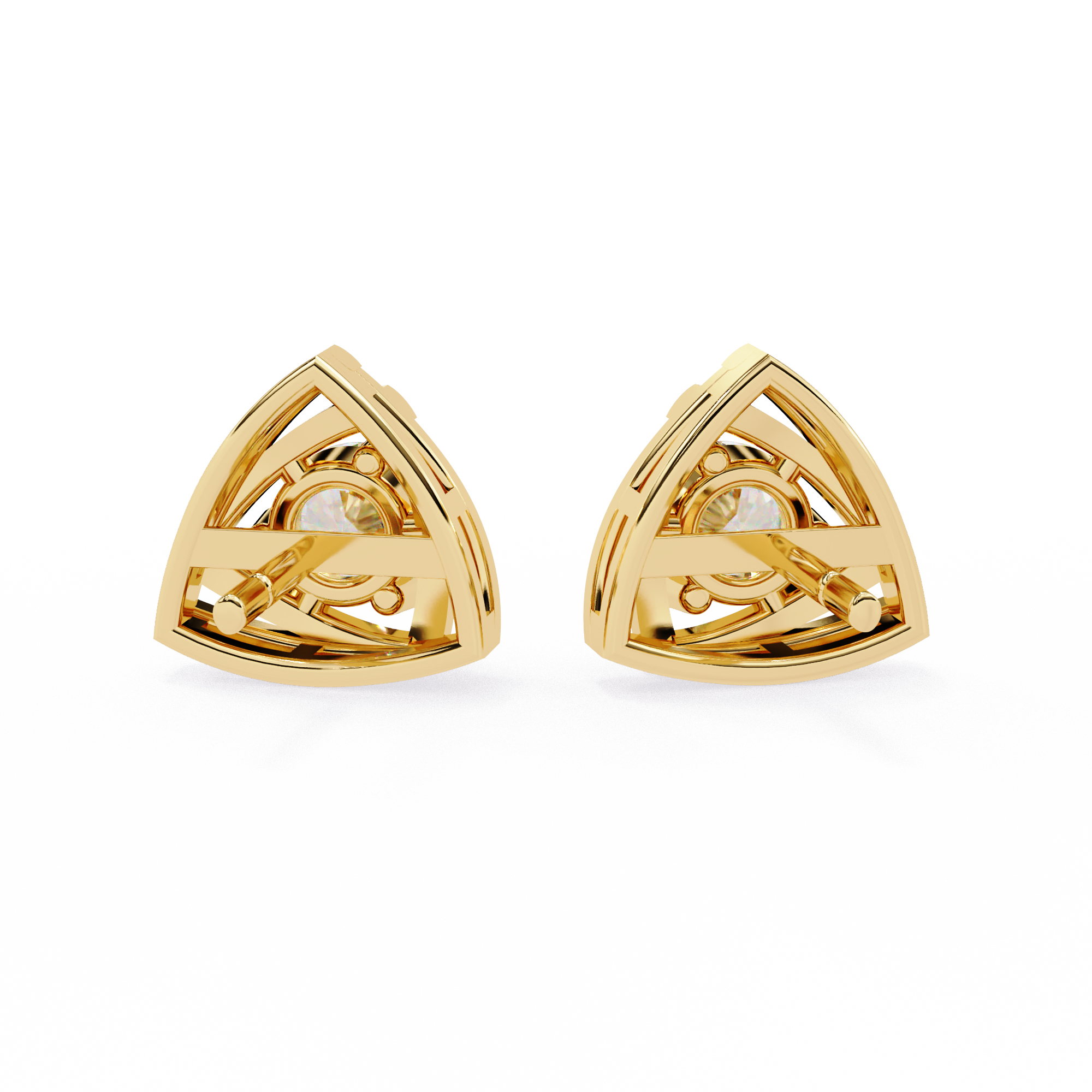 Triangle Gold Stud Earrings Lab Grown Round Cut Diamond