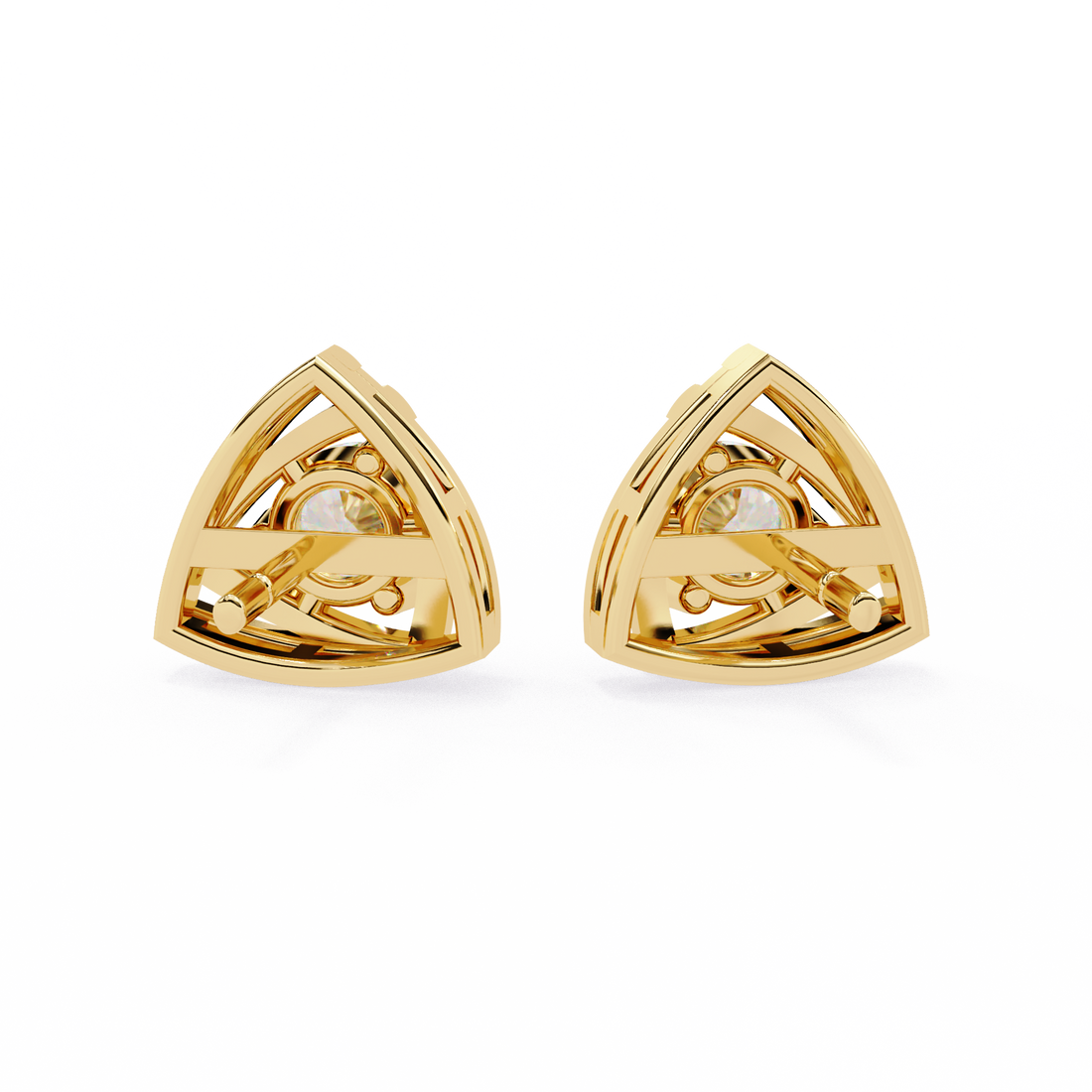 Triangle Gold Stud Earrings Lab Grown Round Cut Diamond