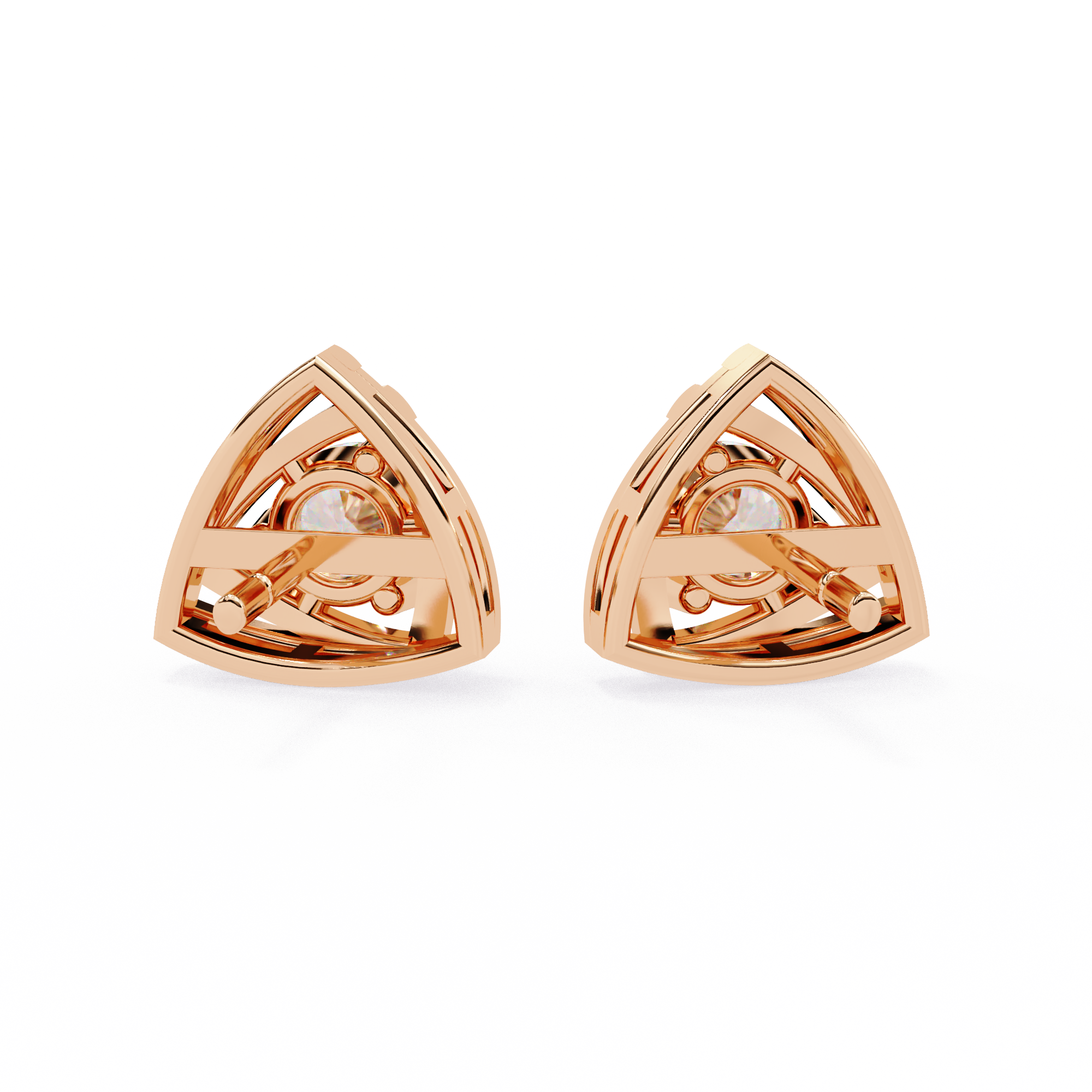 Triangle Gold Stud Earrings Lab Grown Round Cut Diamond