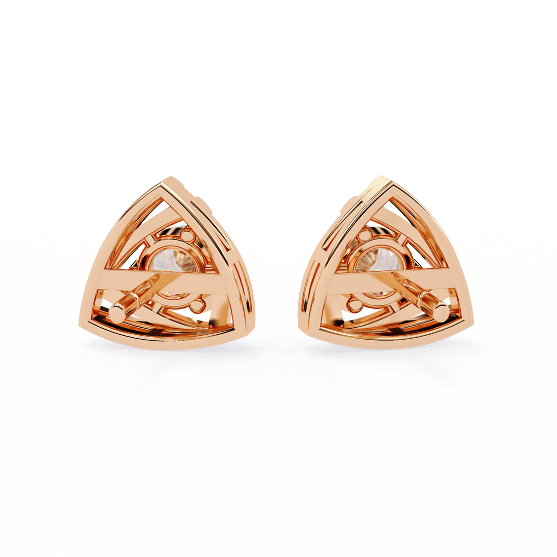 Triangle Gold Stud Earrings Lab Grown Round Cut Diamond