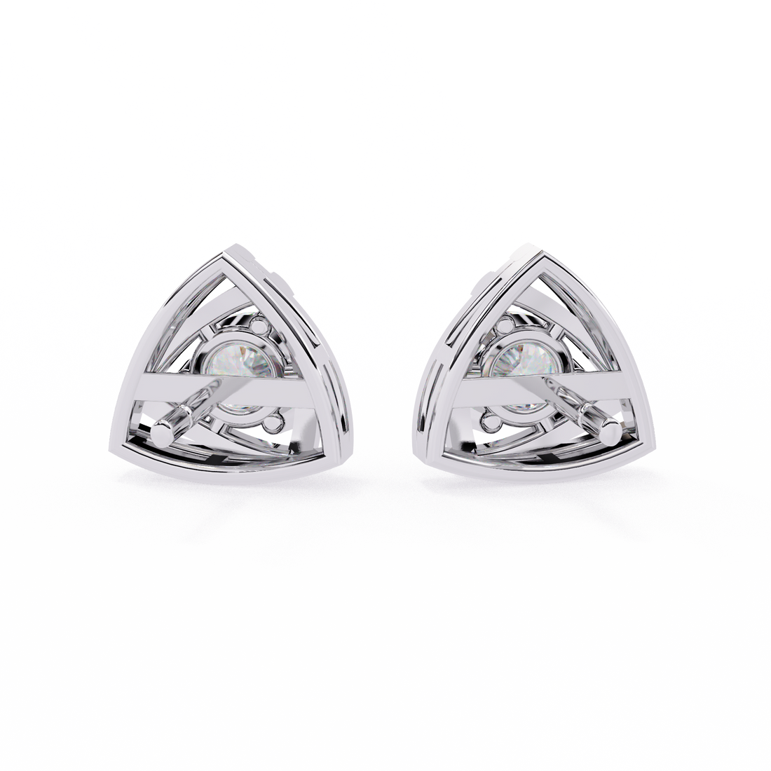 Triangle Gold Stud Earrings Lab Grown Round Cut Diamond
