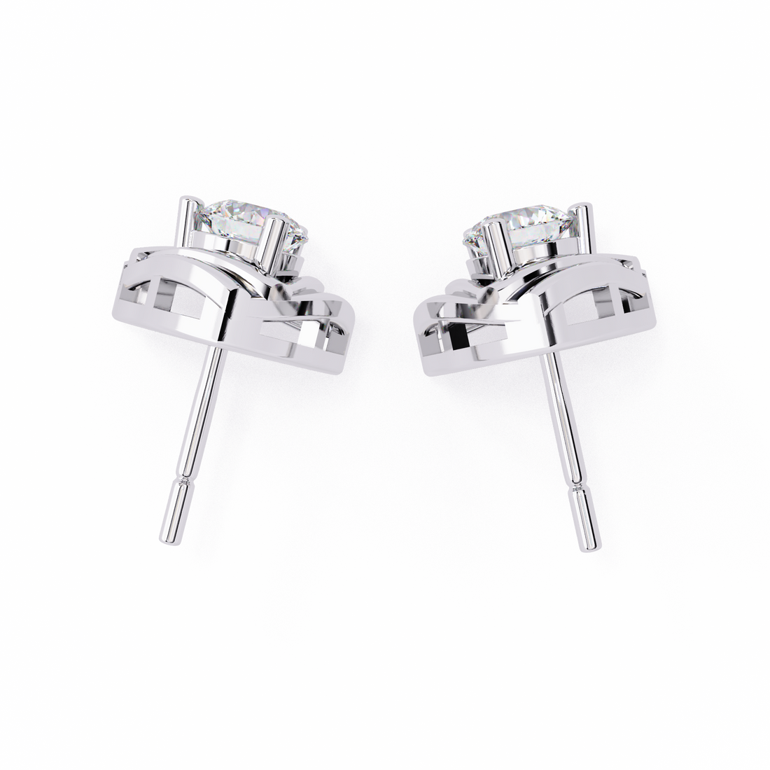 Triangle Gold Stud Earrings Lab Grown Round Cut Diamond