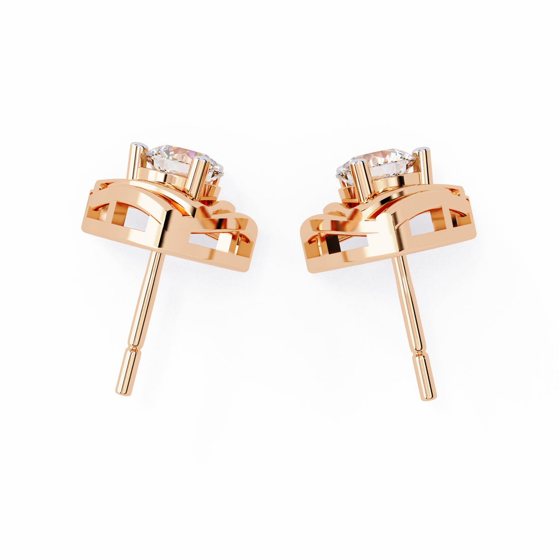 Triangle Gold Stud Earrings Lab Grown Round Cut Diamond