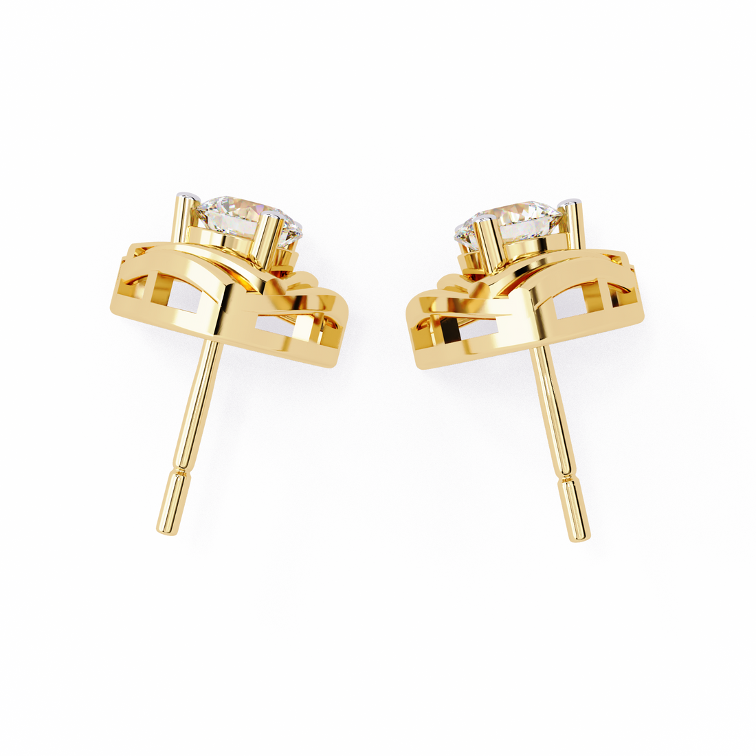 Triangle Gold Stud Earrings Lab Grown Round Cut Diamond
