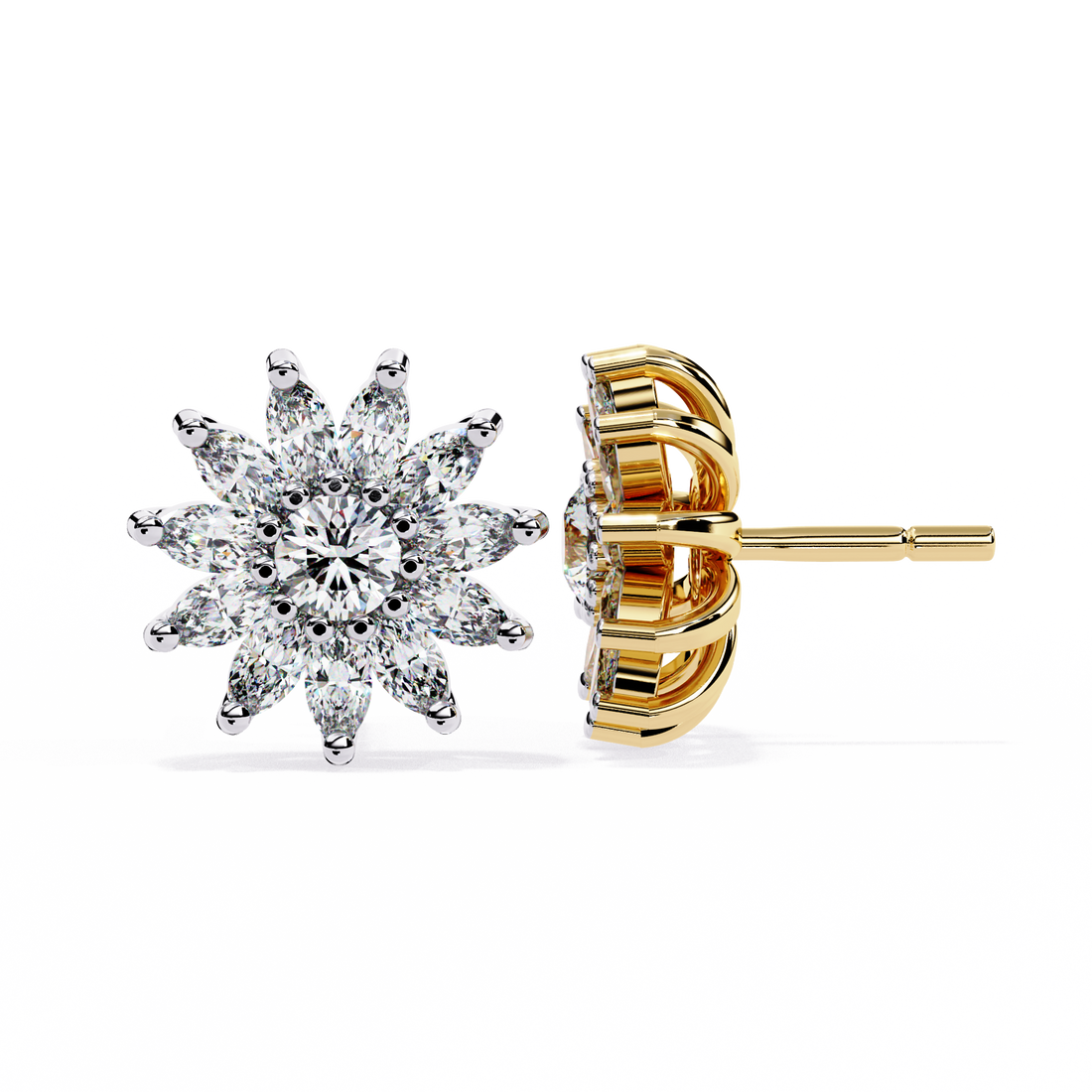 Lab Grown Marquise and Round Cut Cluster Earrings