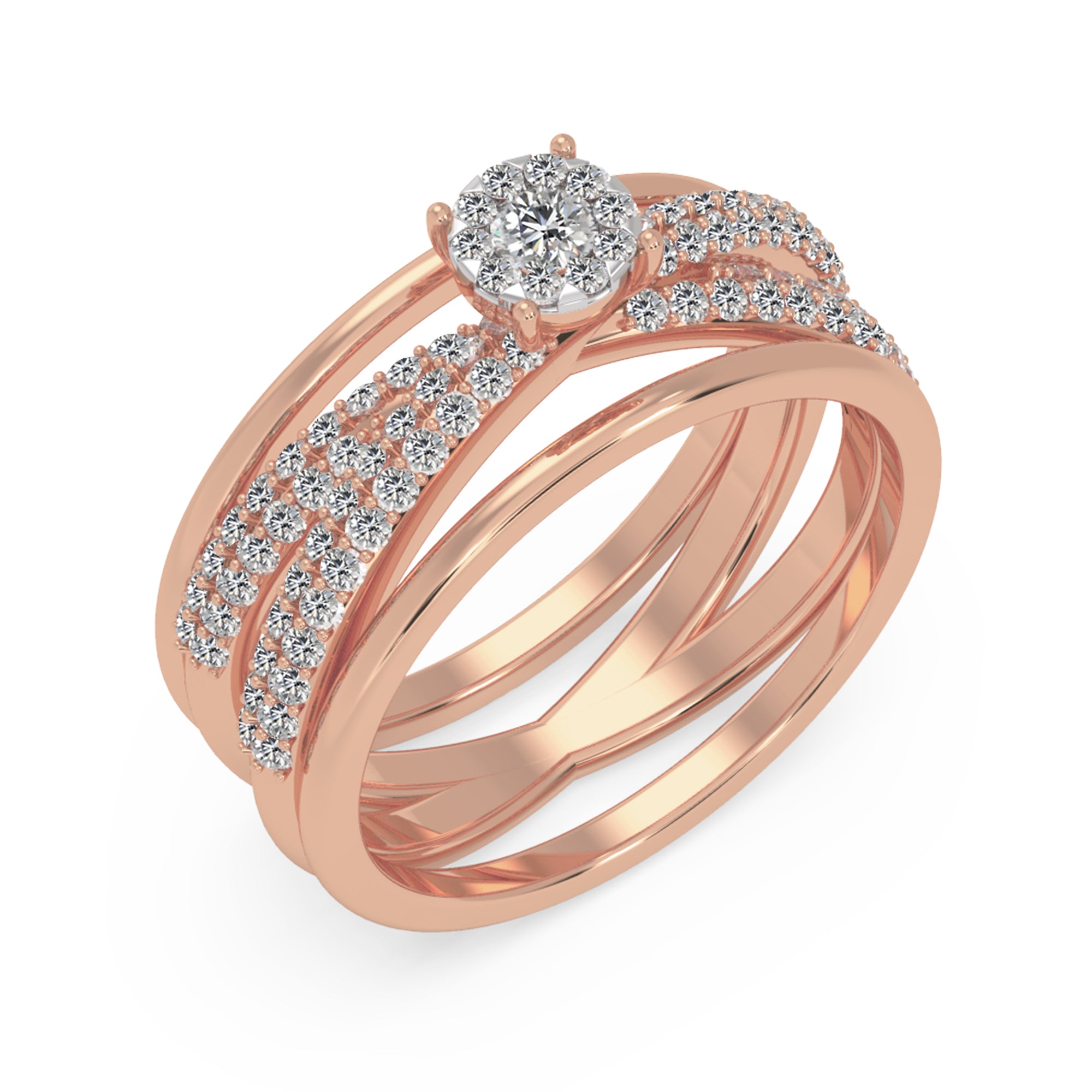 Lab-Grown Diamond Criss-Cross Ring – Multi-Row Statement Band